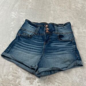 Ariya High-Waist Triple-Button Denim Shorts - Blue